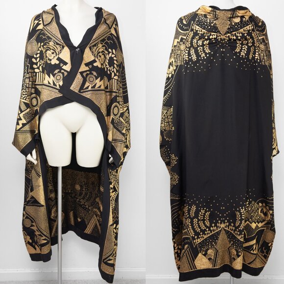 Ralph Lauren Black Label Other - Ralph Lauren Vintage Silk Embroidered Kimono Black Label Black Gold One Size